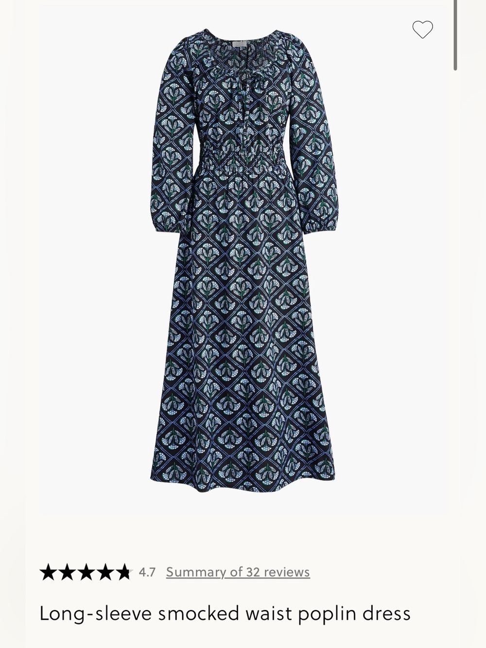 J. Crew Blue Smocked Waist Poplin Dress NWT